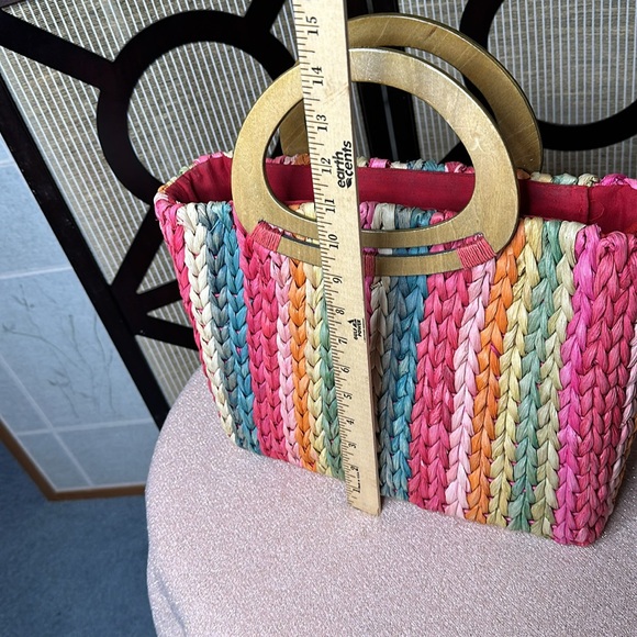 Cappelli Straworld Tote Handbag Purse Red Multicolor - Picture 3 of 9